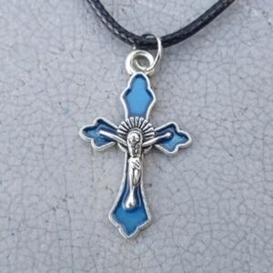 2/$10 Blue Victorian Cross Nylon Chain Necklace NWT